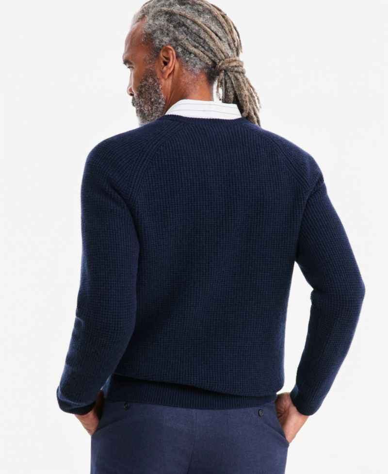 Men's Cashmere Wool Blend Long-Sleeve Waffle Wool Crewneck Sweater, Macy's Exclusive