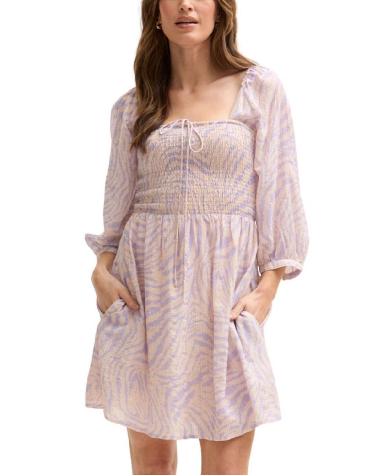 Women's Lucy Shirred Bodice Banana Check Print Mini Dress