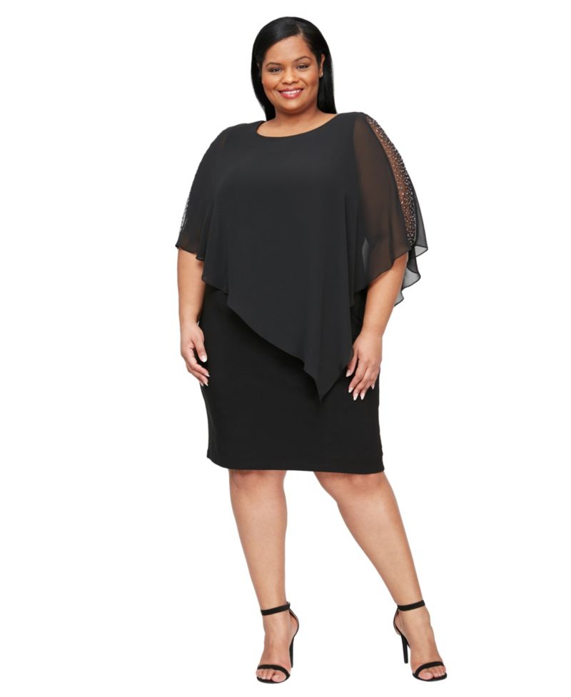 Women's Plus Size Crewneck Asymmetric Capelet Sheath Dress