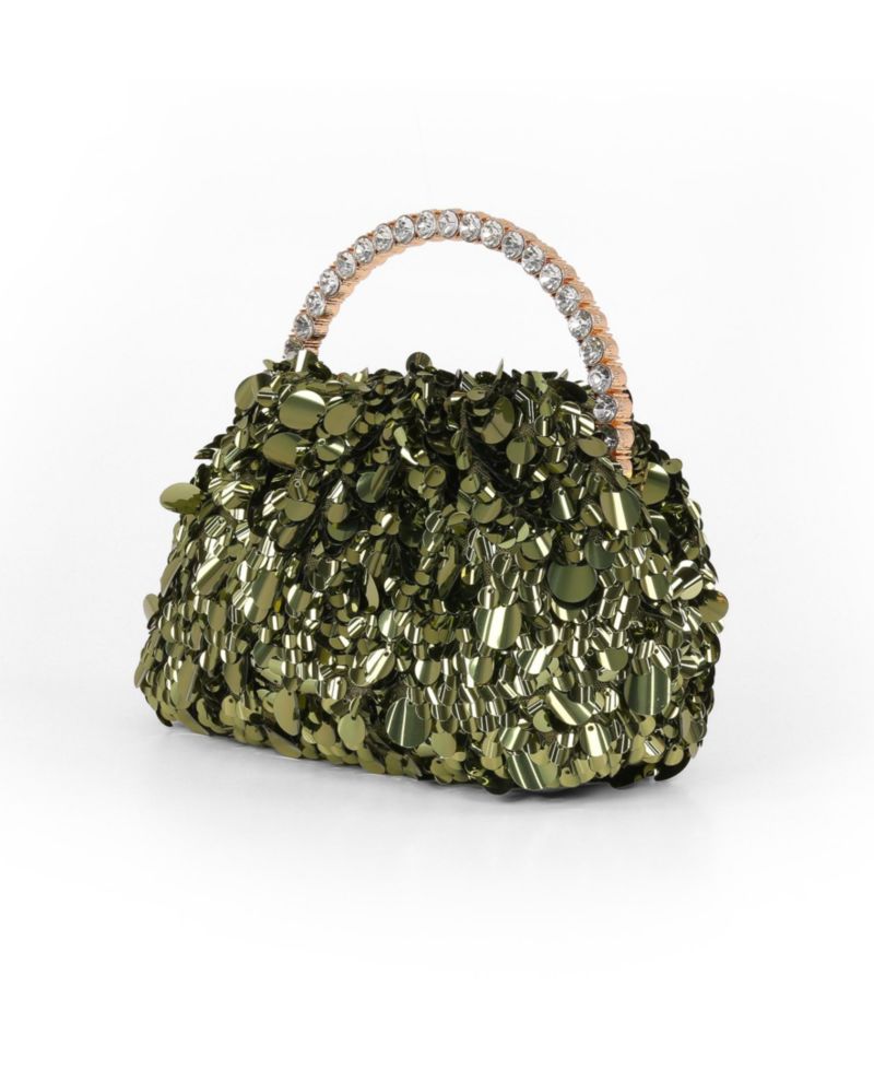 Woman's Holly Crinkle Sequin Crystal Handle Pouch