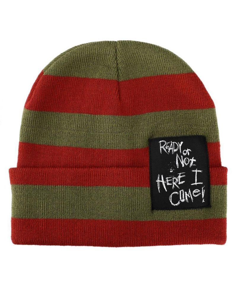 Men's Ready Or Not Here I Come Woven Label Striped Cuffed Beanie