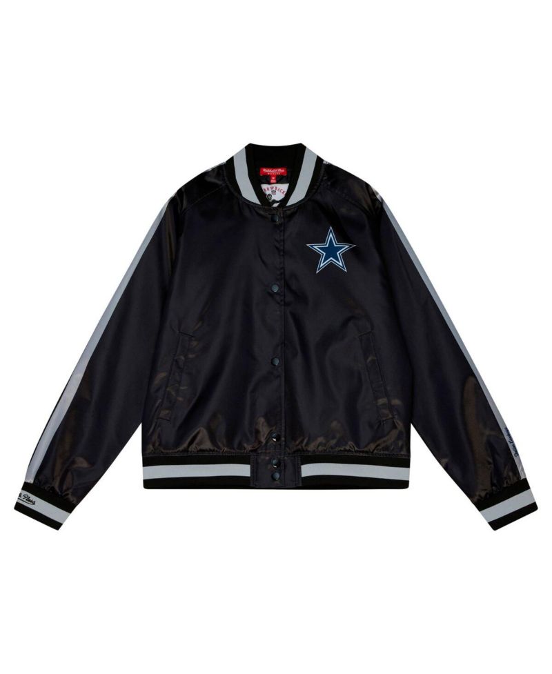 Women's Black Distressed Dallas Cowboys Raglan Satin Full-Snap Jacket