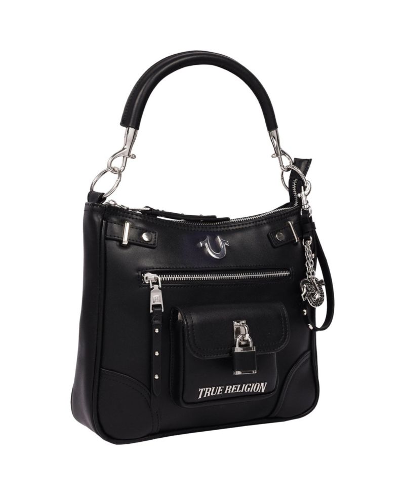 Moto Zip Top Hobo Bag with Lock Pocket Charm - Convertible Shoulder bag