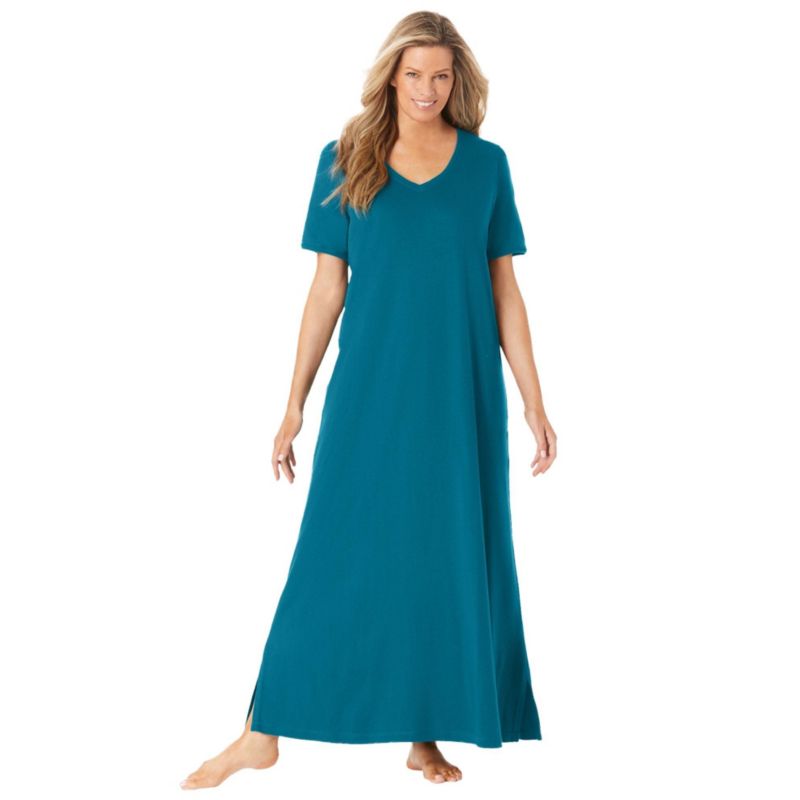 Women's Dreams and Co. V-Neck Short Sleeve Maxi T-Shirt Lounger