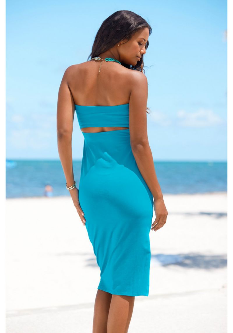 Women's Cotton Strapless Back Cutout Column Bandeau Midi Dress