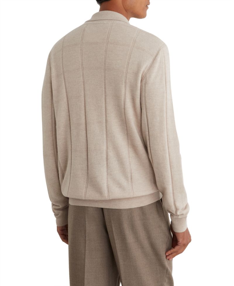 Men's Martindale Wool Check-Textured Zip-Through Cardigan Sweater