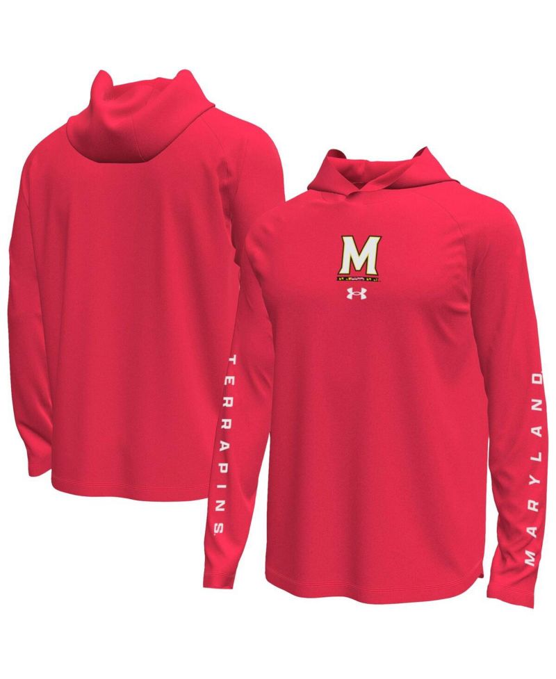 Men's Red Maryland Terrapins Tech Stretch Long-Sleeve Hooded T-Shirt