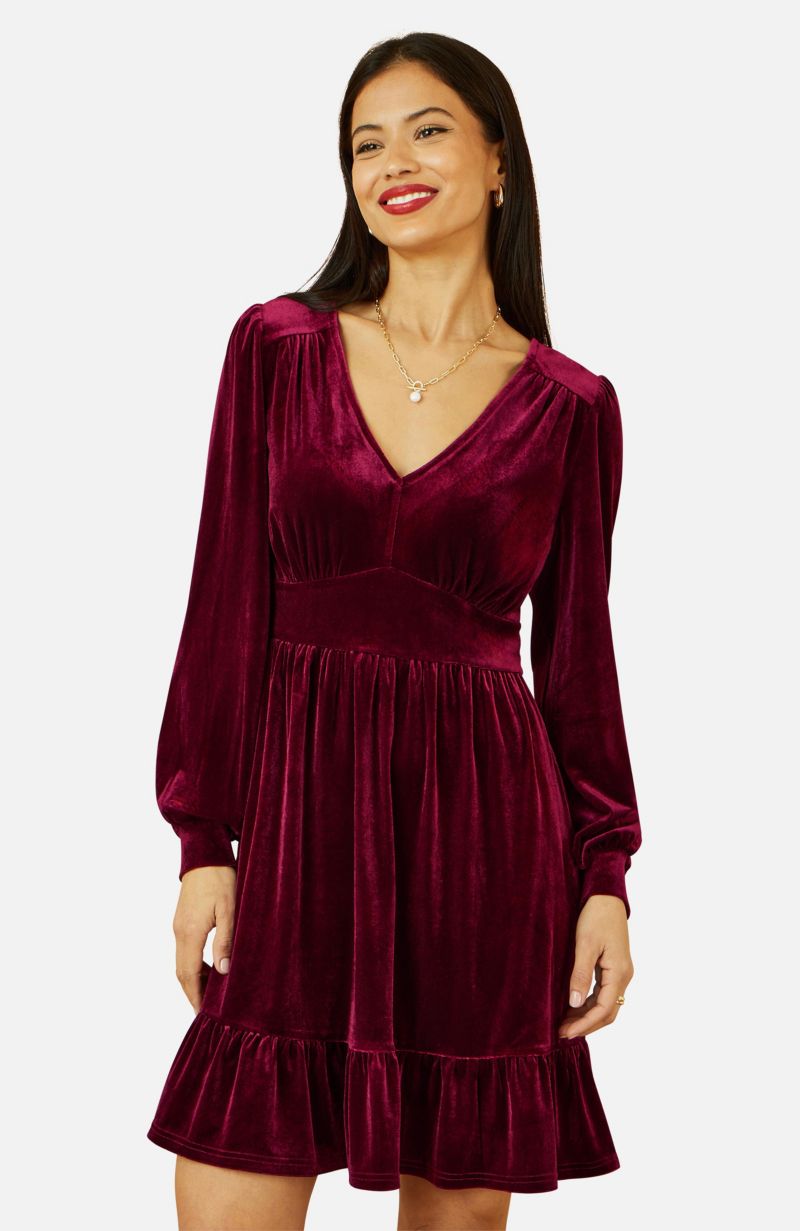 Women's Velvet Long Sleeve Skater Dress