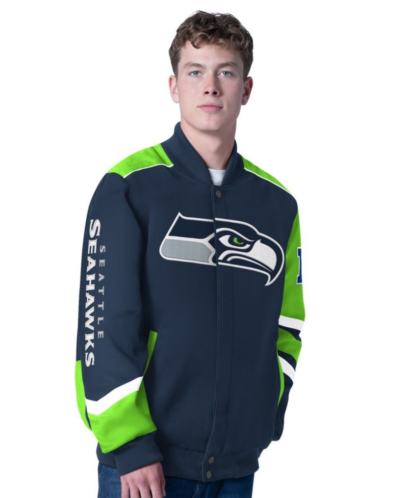 Men's College Navy Seattle Seahawks Prime Time Full-Zip Racing Jacket