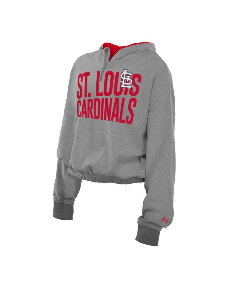 Women's Heather Gray St. Louis Cardinals Reversed Out French Terry Quarter-Zip Banded Crop Hoodie