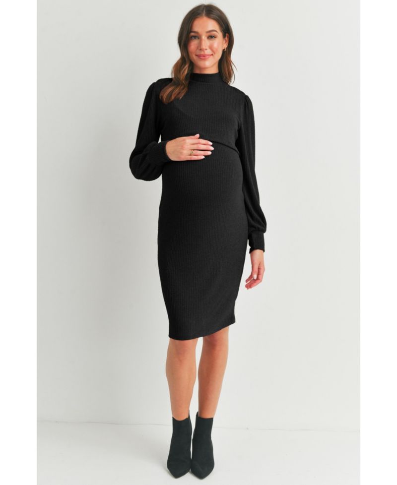 Women's Double Layer Mock Neck Ribbed Nursing Dress