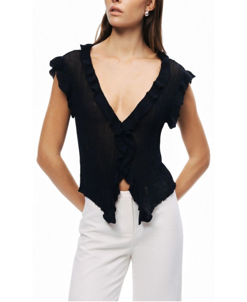 Women's Ruffled V-Neck Sheer Blouse