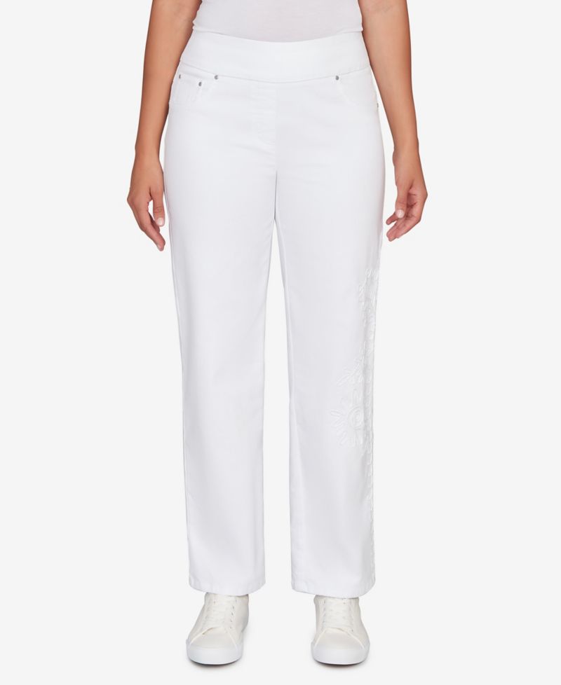 Petite Embroidered Stovepipe Pull On Jeans