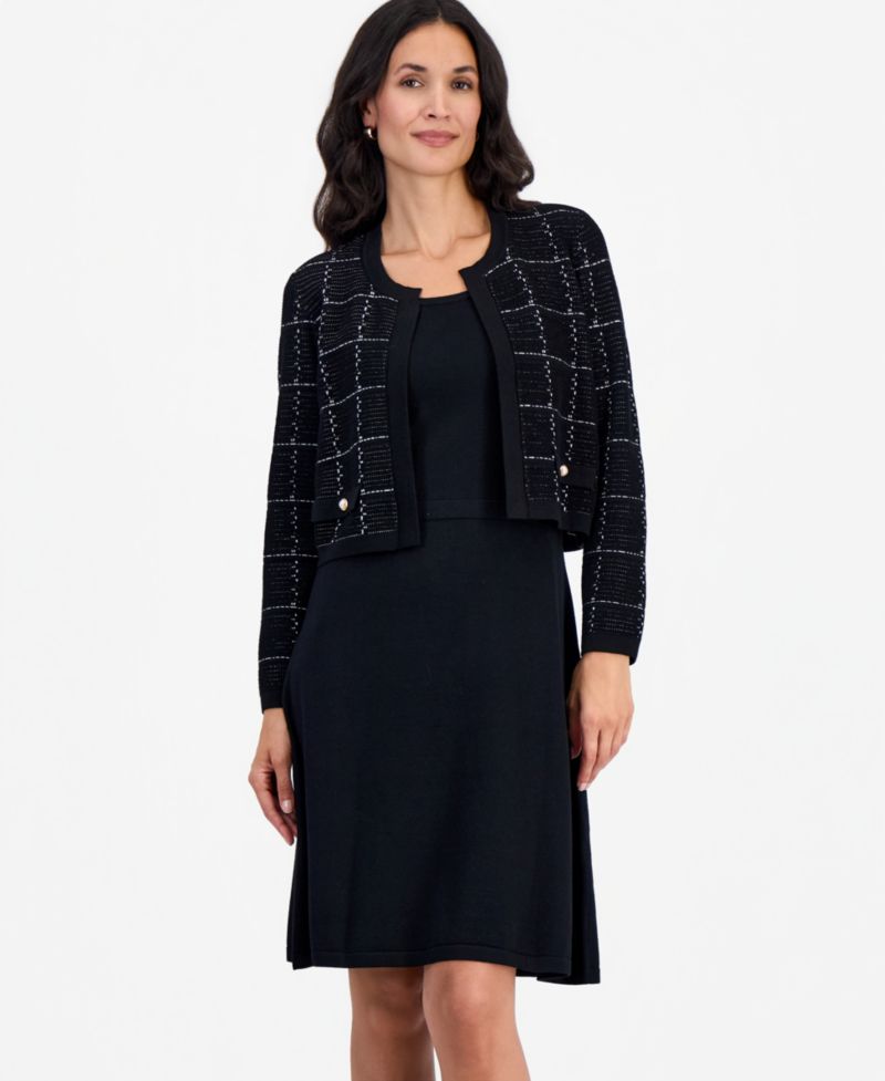 Petite Long-Sleeve Colorblock Scoop-Neck Sweater Dress