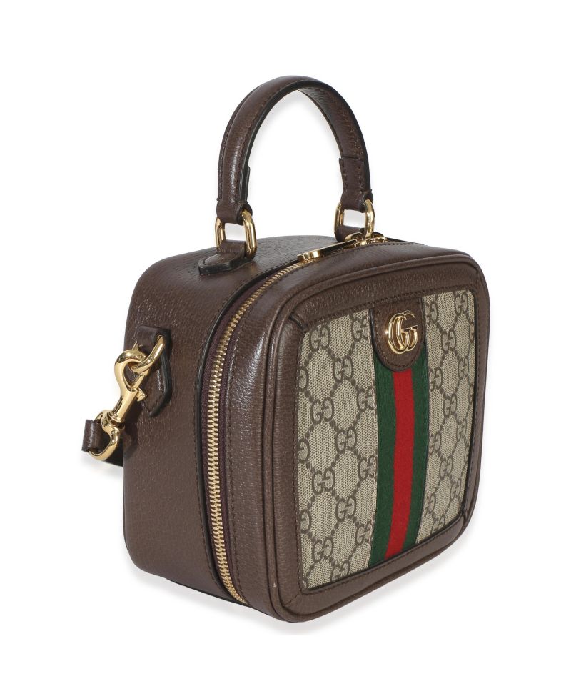 Beige Ebony GG Supreme Canvas Web Ophidia Mini Top Handle Shoulder Bag