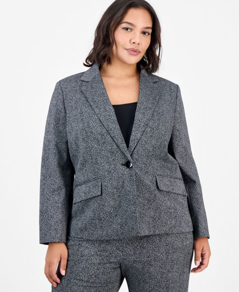 Plus Size Notch-Collar Long-Sleeve Geometric Blazer