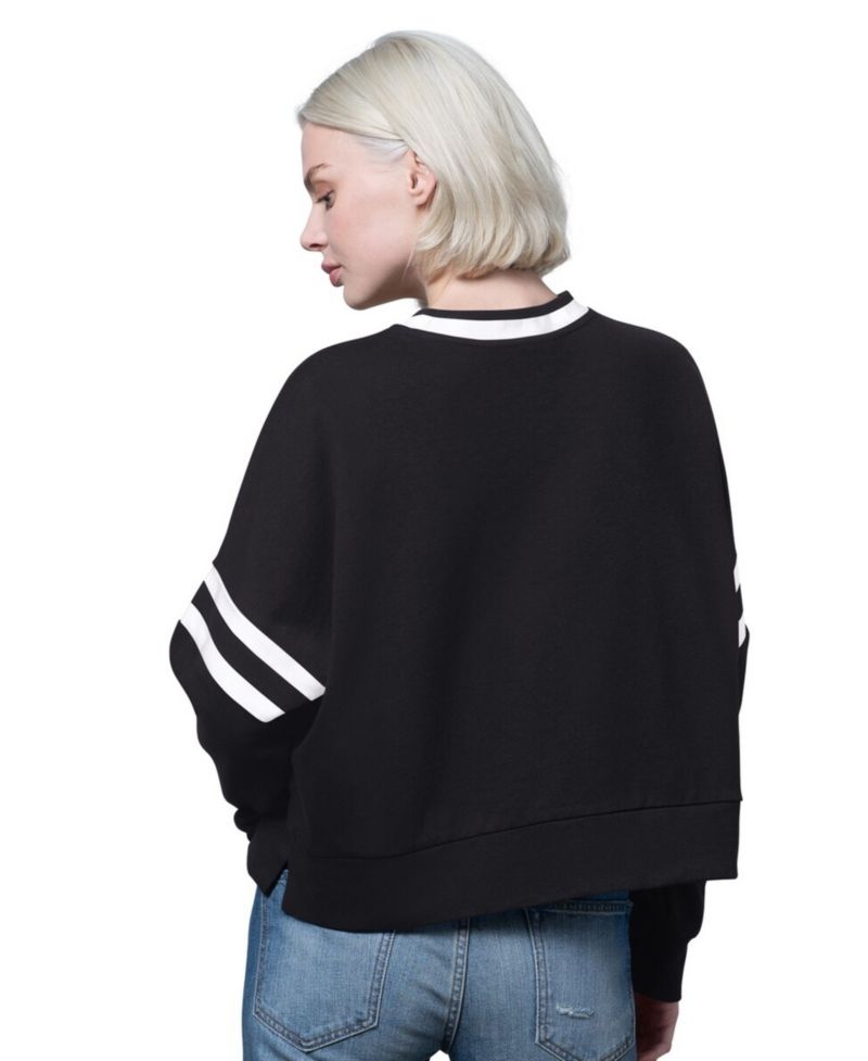 Women's Black San Francisco Giants Rally Cropped Drop Shoulder Crewneck Sweatshirt