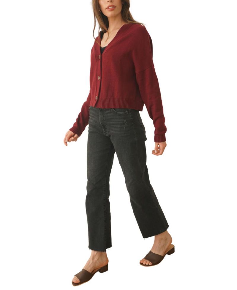 Women's Cotton Diana Crop Cardigan in Burgundy