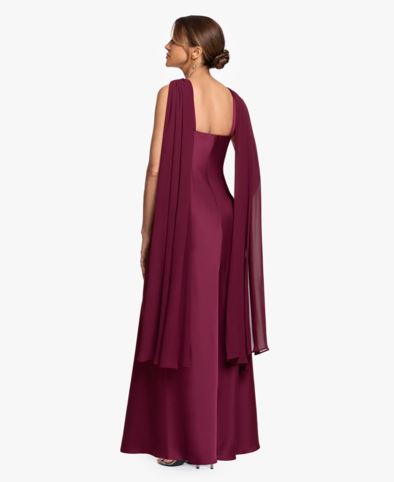 Petite Criss Cross Halter Neck Chiffon Cape Ball Gown