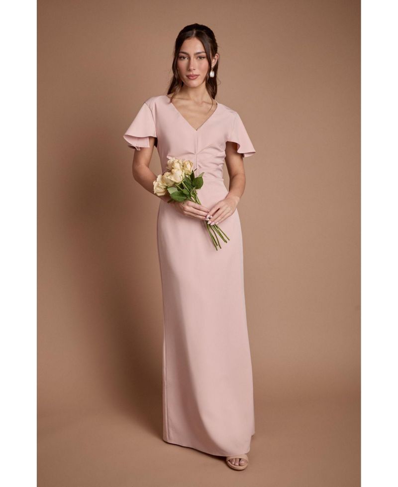 Women's Crepe Fold V-Neck Flutter-Sleeve Maxi Dress