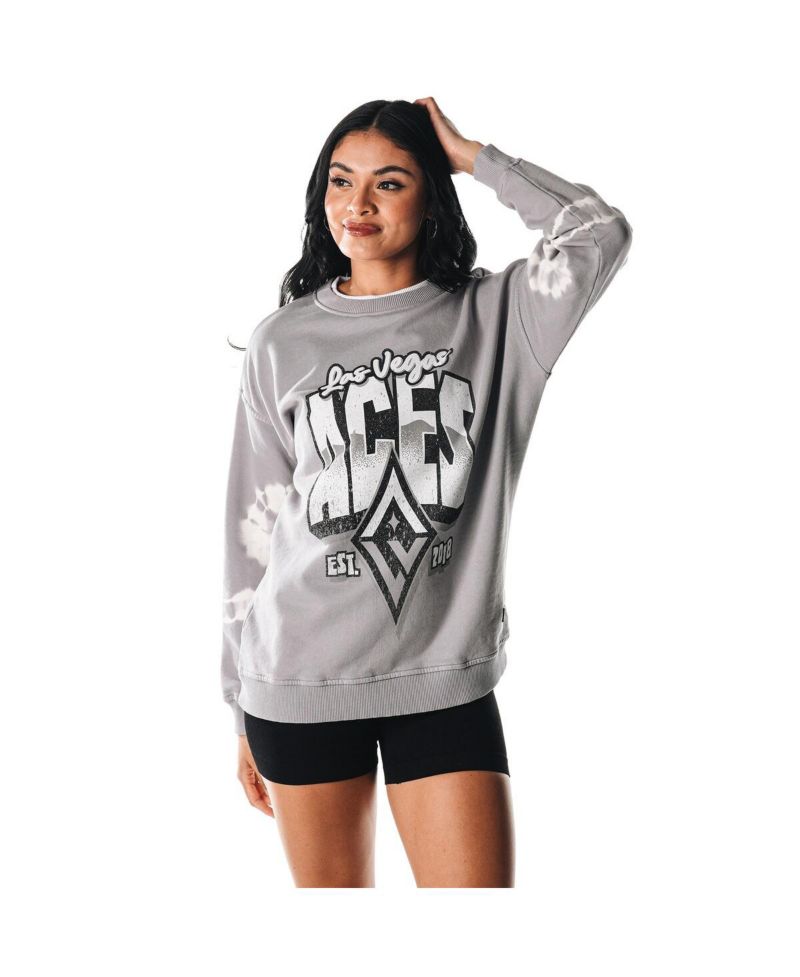 Women's Gray Las Vegas Aces Double Collar Fleece Pullover Sweatshirt