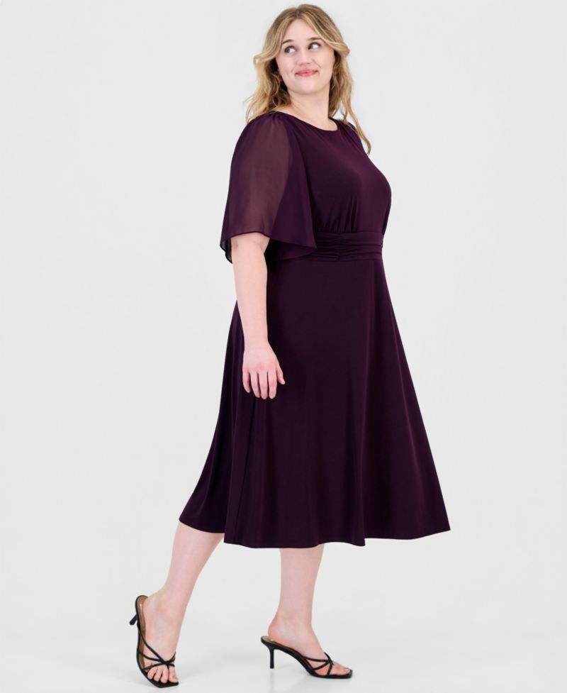 Petite Flutter-Sleeve Midi Dress