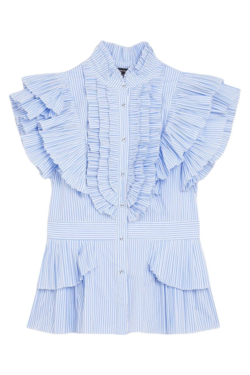 Women's Sleeveless Striped Pleated Ruffle Blouse