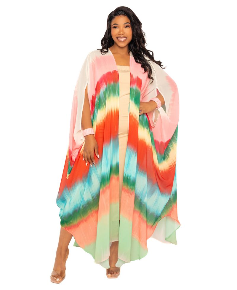 Women's Ombre Stripe Robe with Wrist Band