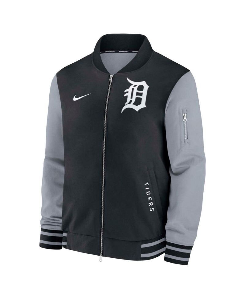 Men's Black/Gray Detroit Tigers Authentic Collection Dugout Full-Zip Bomber Jacket