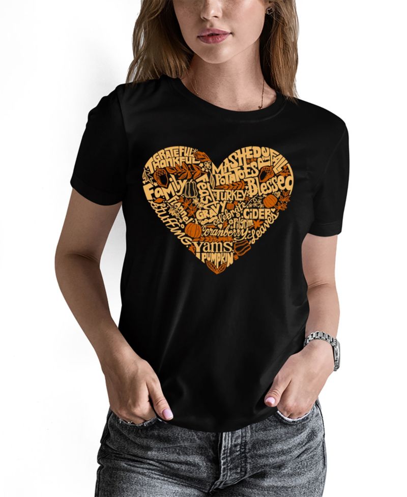 Women's Thanksgiving Heart Word Art Crew Neck T-Shirt