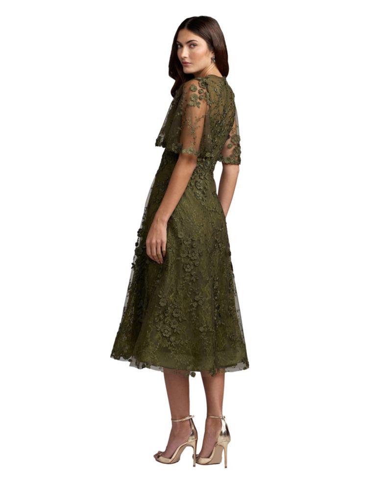 Women's Floral Embroidered Flutter Sleeve Midi Dress