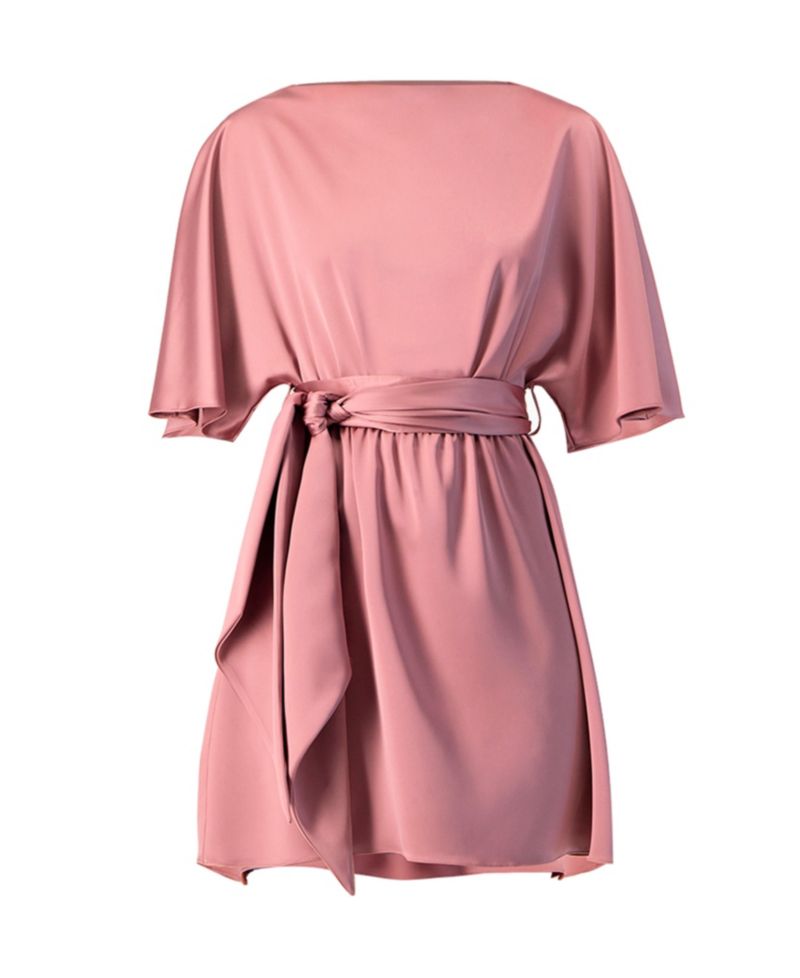 Women's Short Satin Dress with Waist Tie