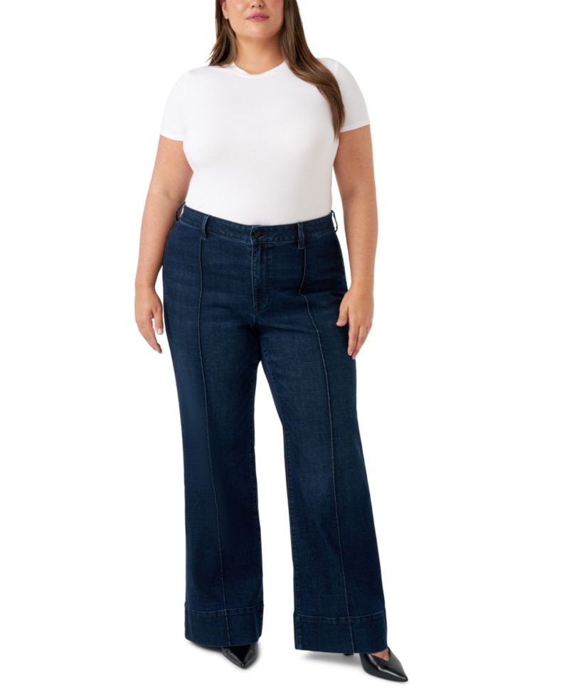 Plus Size Pintuck Wide Leg Jeans