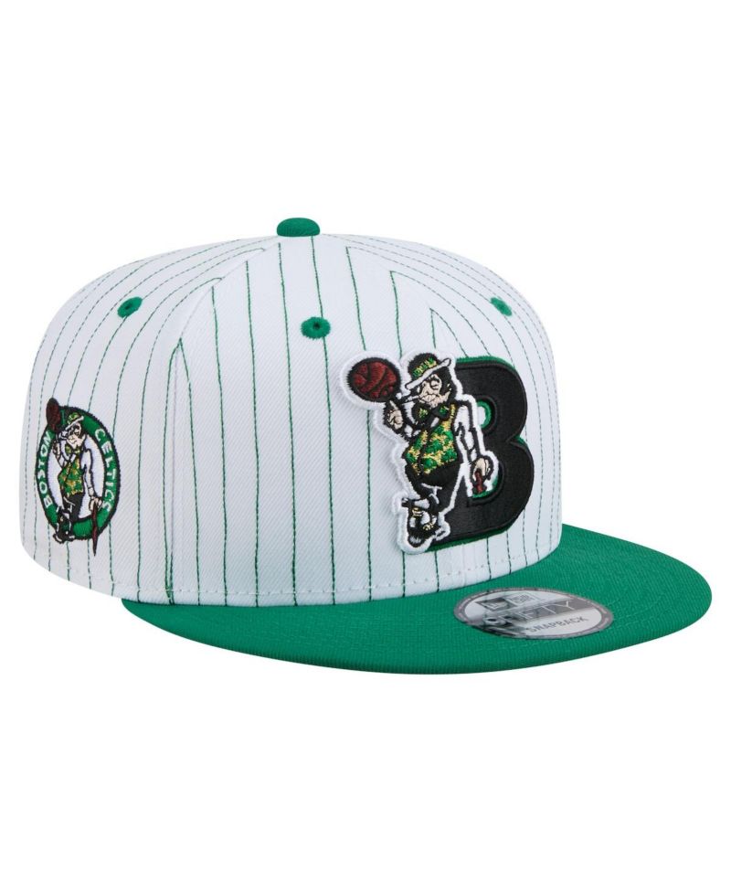 Men's White Boston Celtics Deceptor Pinstripe 9FIFTY Snapback Hat