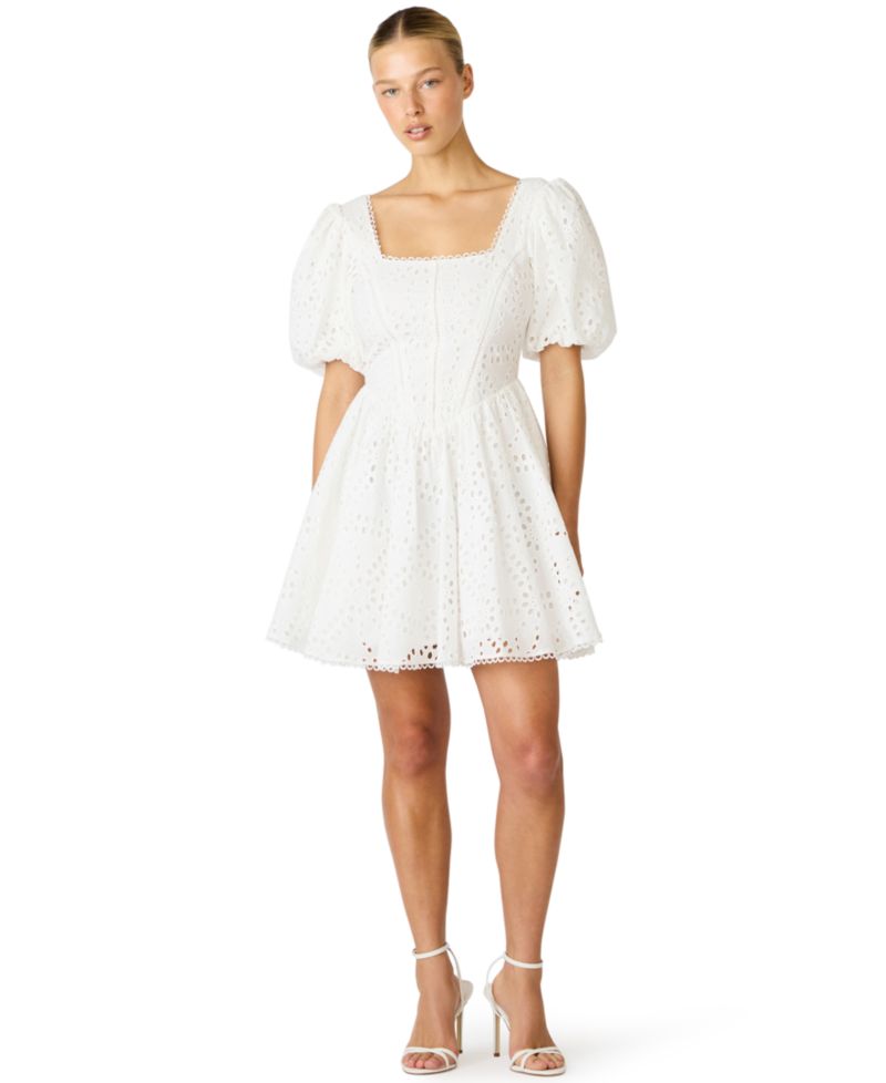 Women's Eyelet Puff-Sleeve Square-Neck Dress