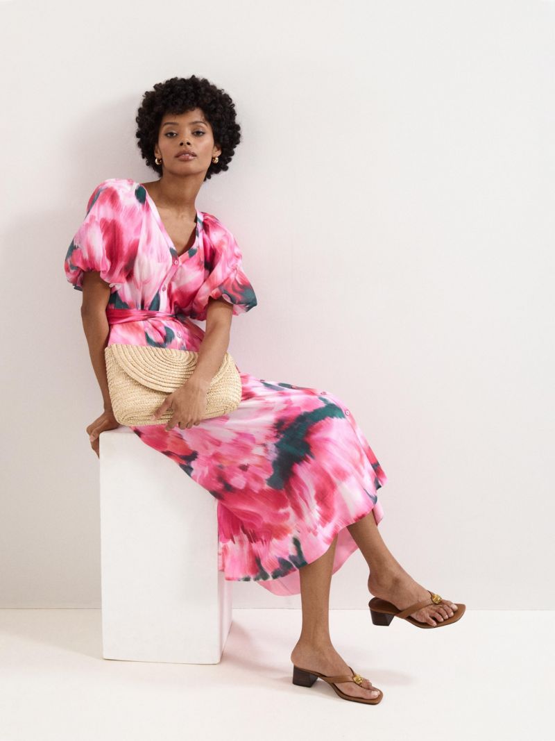 Women's Caterina Puff Sleeve V-Neck Shirt Dress
