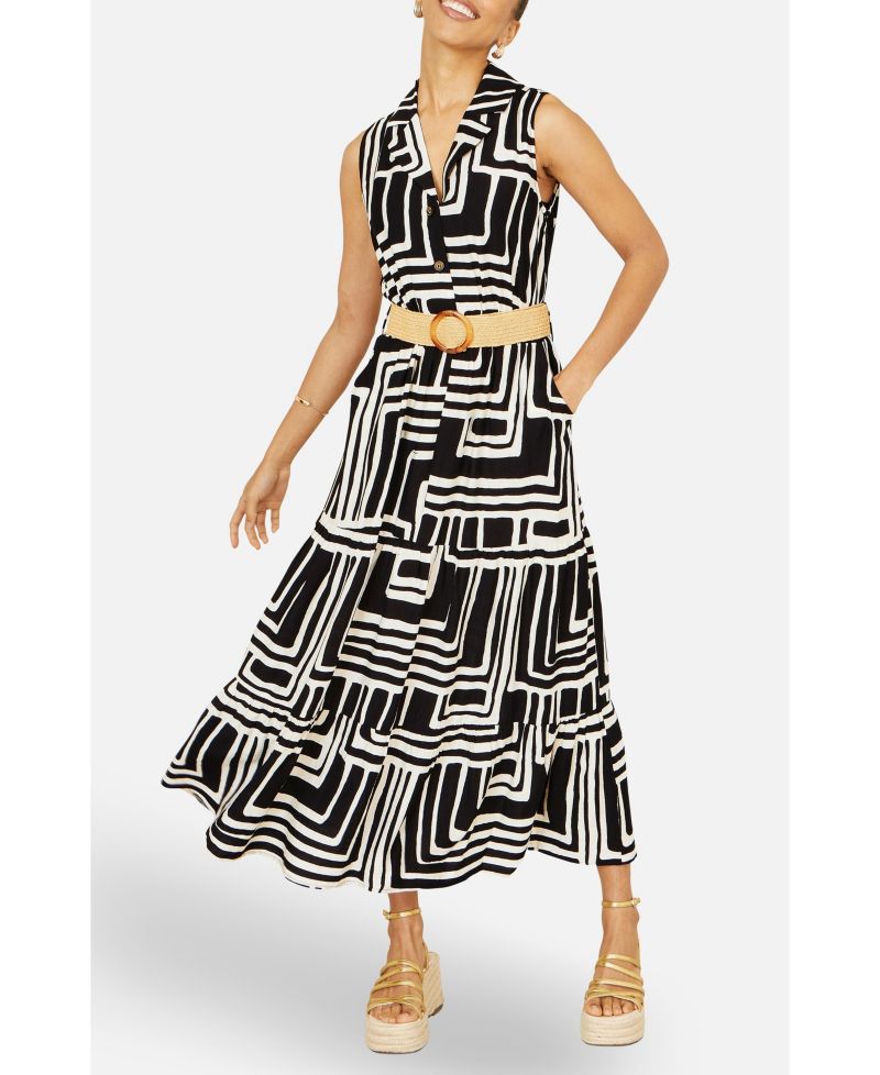 Women's Geo Print Midi Shirt Dress
