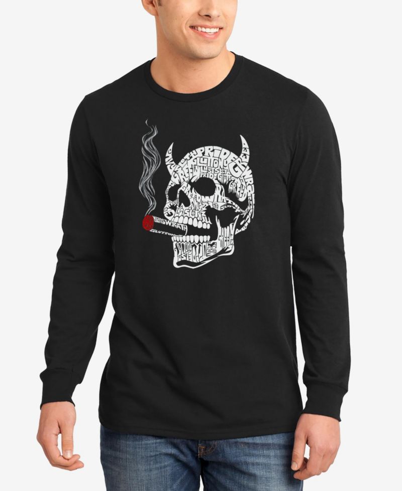 Men's 7 Deadly Sins Skull Word Art Long Sleeve T-Shirt