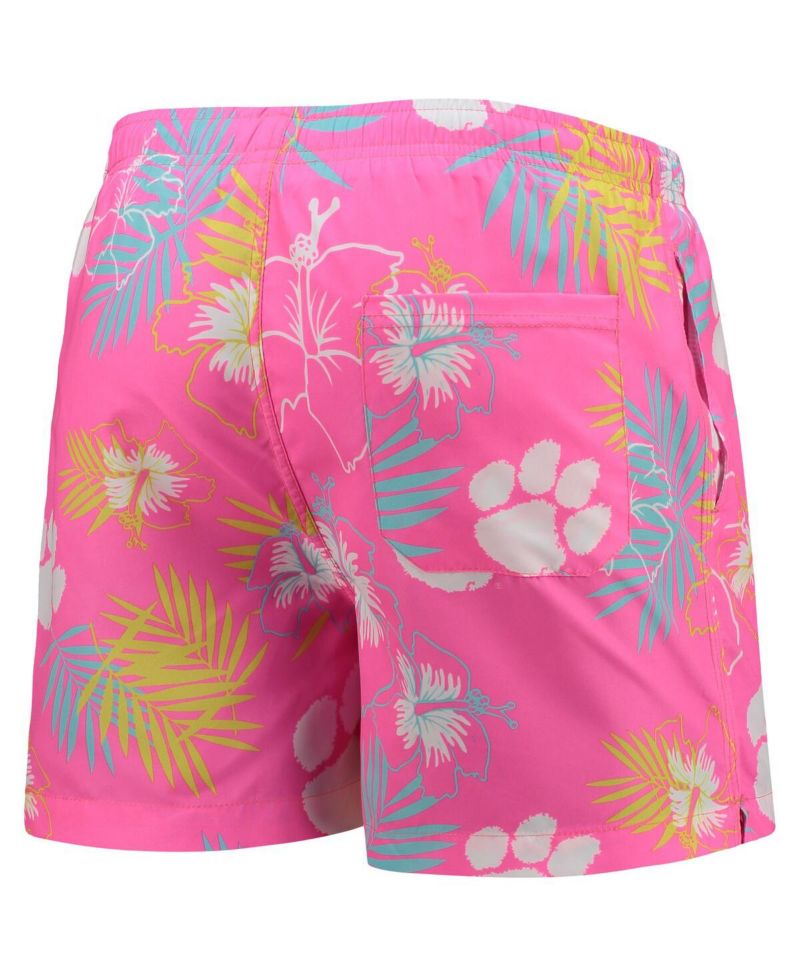 Men's Pink Clemson Tigers Neon Floral Swim Trunks