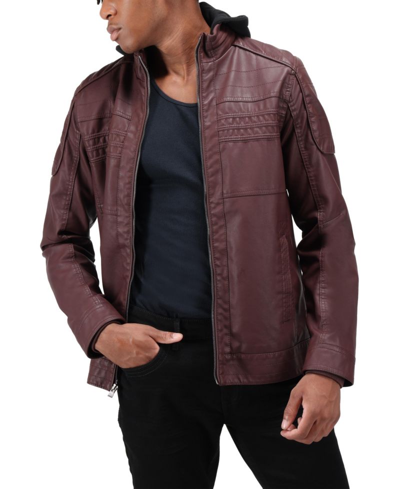 XRAY Men's Moto PU Jacket With Hood and Faux Shearling Lining