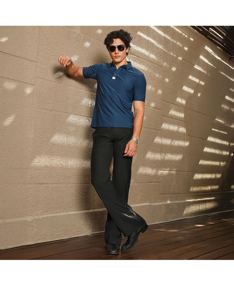 Men's Navy Blue Seamless Solid Polo T-Shirt