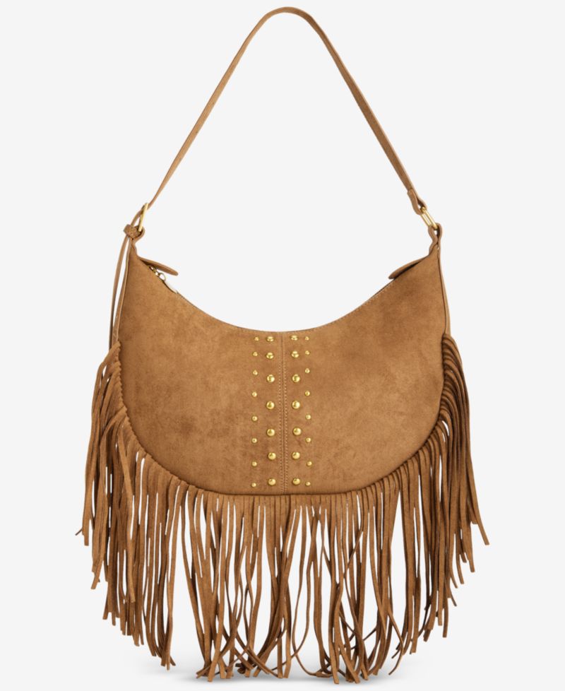 Fringed Faux-Suede Hobo Bag
