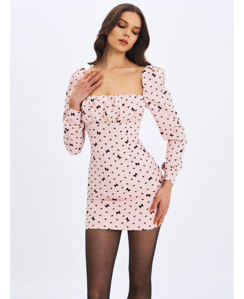 Women's Perla Baby ruched Bust Velvet-Embossed Bow Mini Dress