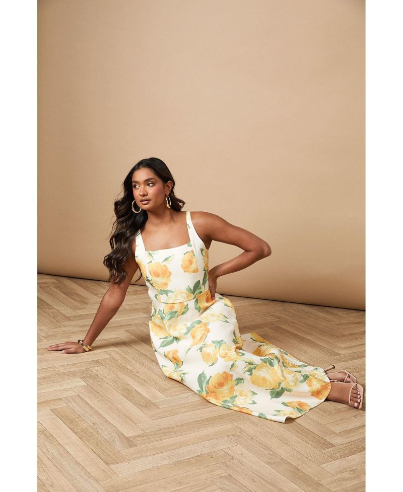Women's Floral Square Neck Maxi Dress