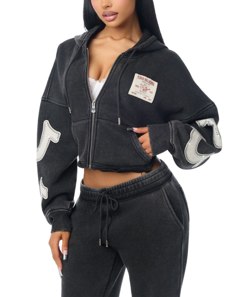 Women's Classic Full-Zip Cropped Cotton-Blend Hoodie