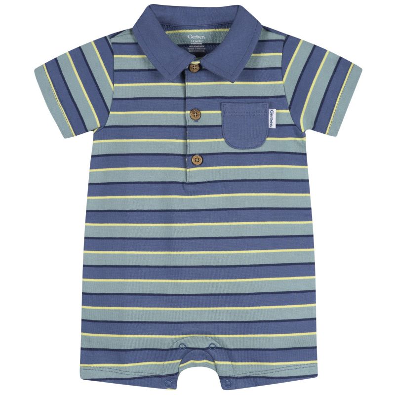 Baby Boys Collared Romper, Blue and Green.
