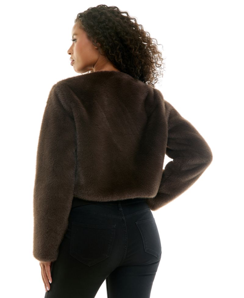 Juniors' Faux Fur Long-Sleeve Cropped Jacket