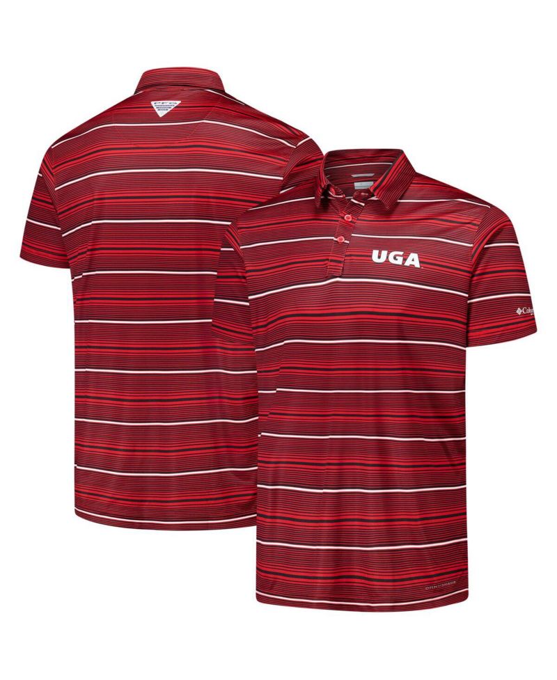 Men's Red Georgia Bulldogs PFG Super Terminal Tackle Omni-Shade Stripe Polo