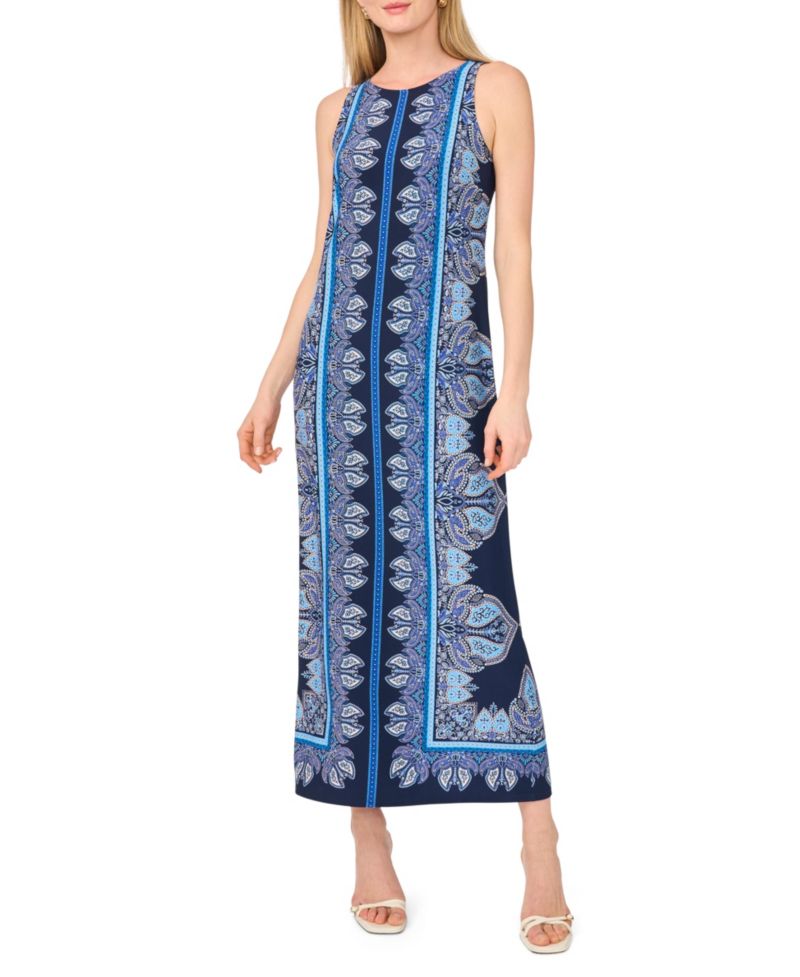 Women's Printed Sleeveless Crewneck Midi Dress