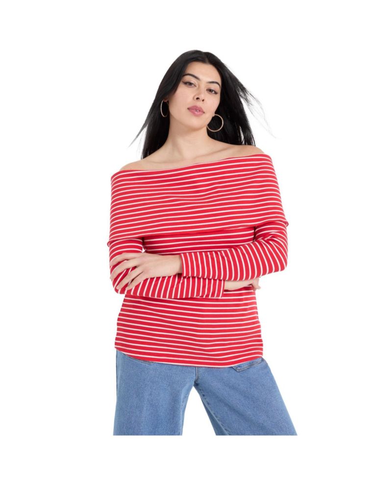 Women's June and Vie Long-Sleeve Off-The-Shoulder Top